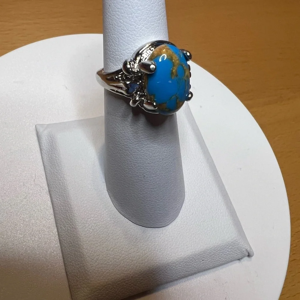 Brand New “Blue Gem”Turquoise Silver Statement Ring